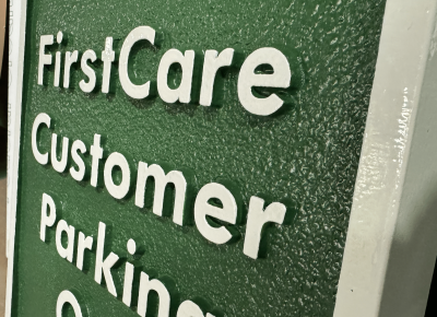 Sandblasted Extira custom sign manufacturing